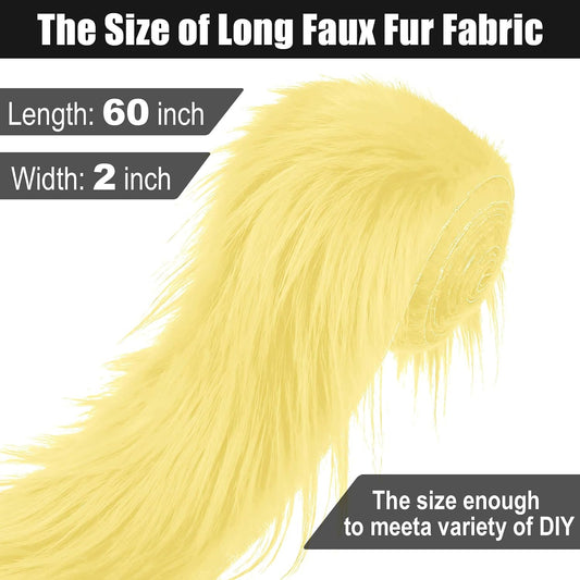 Light Yellow 2x60Inch Faux Fur Shaggy Plush Faux Fur, Fabric Precut Strips Fluffy Fuzzy Faux Fur, Craft Beard Hair, Beard Miniature Dolls Rugs Mats Gift, Winter Halloween Christmas Costume Party Decor