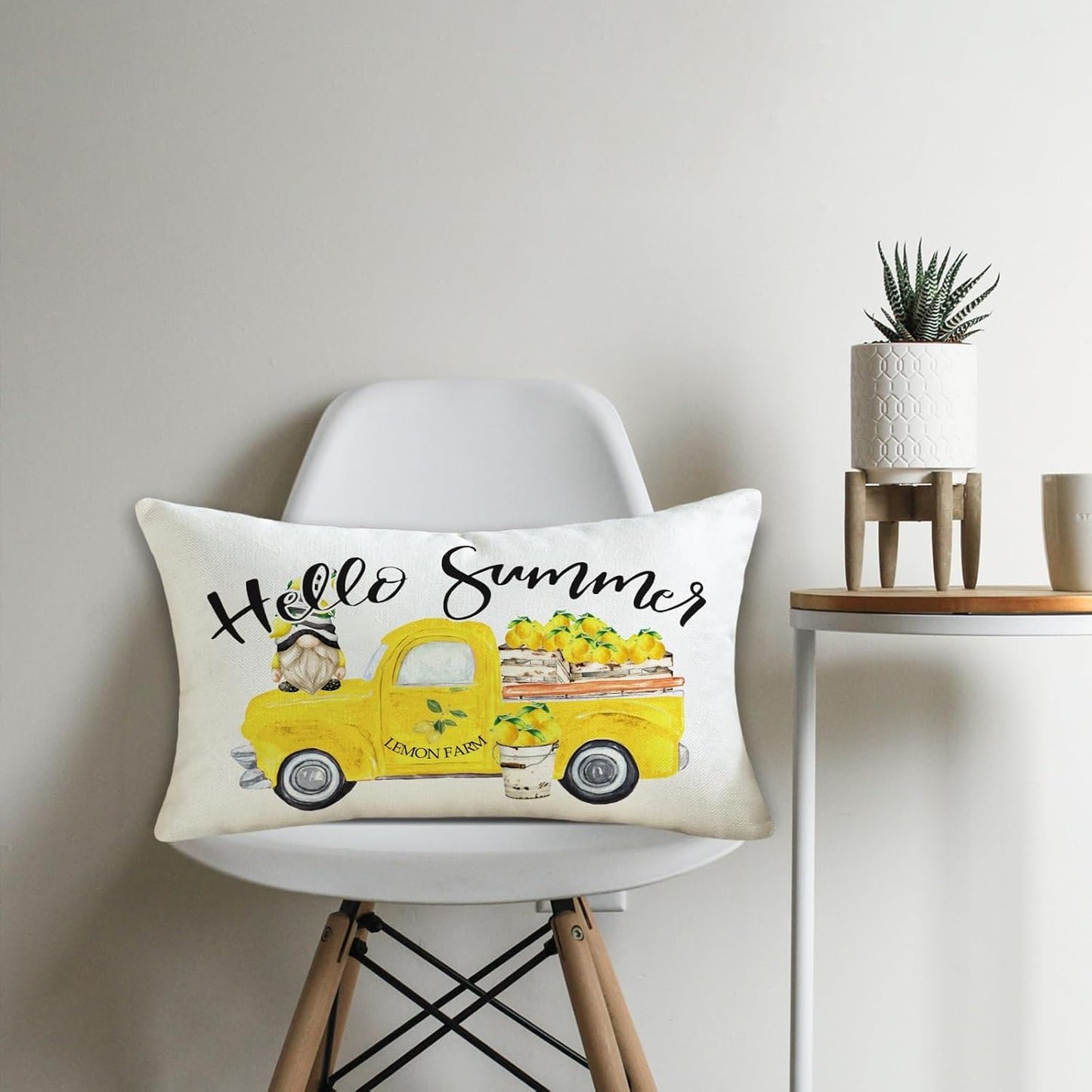 TAJWE Hello Summer Throw Pillow Cover 12x20 Inch Yellow Truck Lemon Gnome Decorative Pillowcase Farmhouse Seasonal Lumbar Cushion Case for Sofa Couch Porch Home Decor