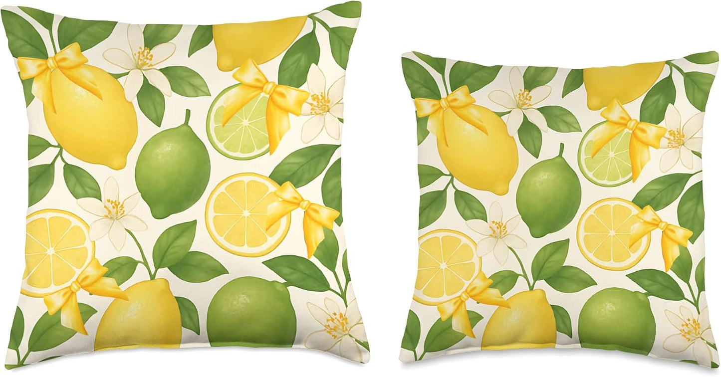 Summertime Lemons Limes And Yellow Coquette Bows Throw Pillow
