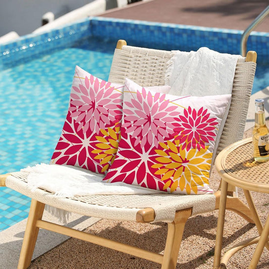 DFXSZ Outdoor Pillow Covers - 20x20 Inch Set of 2 Pink Yellow Flower Decorative Waterproof Summer Pillow Covers for Patio Furniture, Garden Couch