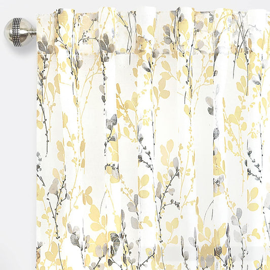 Woven Trends 2-Pack Floral Semi Sheer Floral Curtains for Living Room and Bedroom, Shabby Chic Botanical Light Filtering Curtains, Set of 2, 52" W x 84" L, Light Yellow