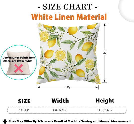 Spring Summer Lemons Throw Pillow Covers 18x18Inch Set of 2, Double-Side Print Decorative Pillowcases for Couch, Bedroom, Living Room (WL-DP-LS-Lemons, 18X18Inch)