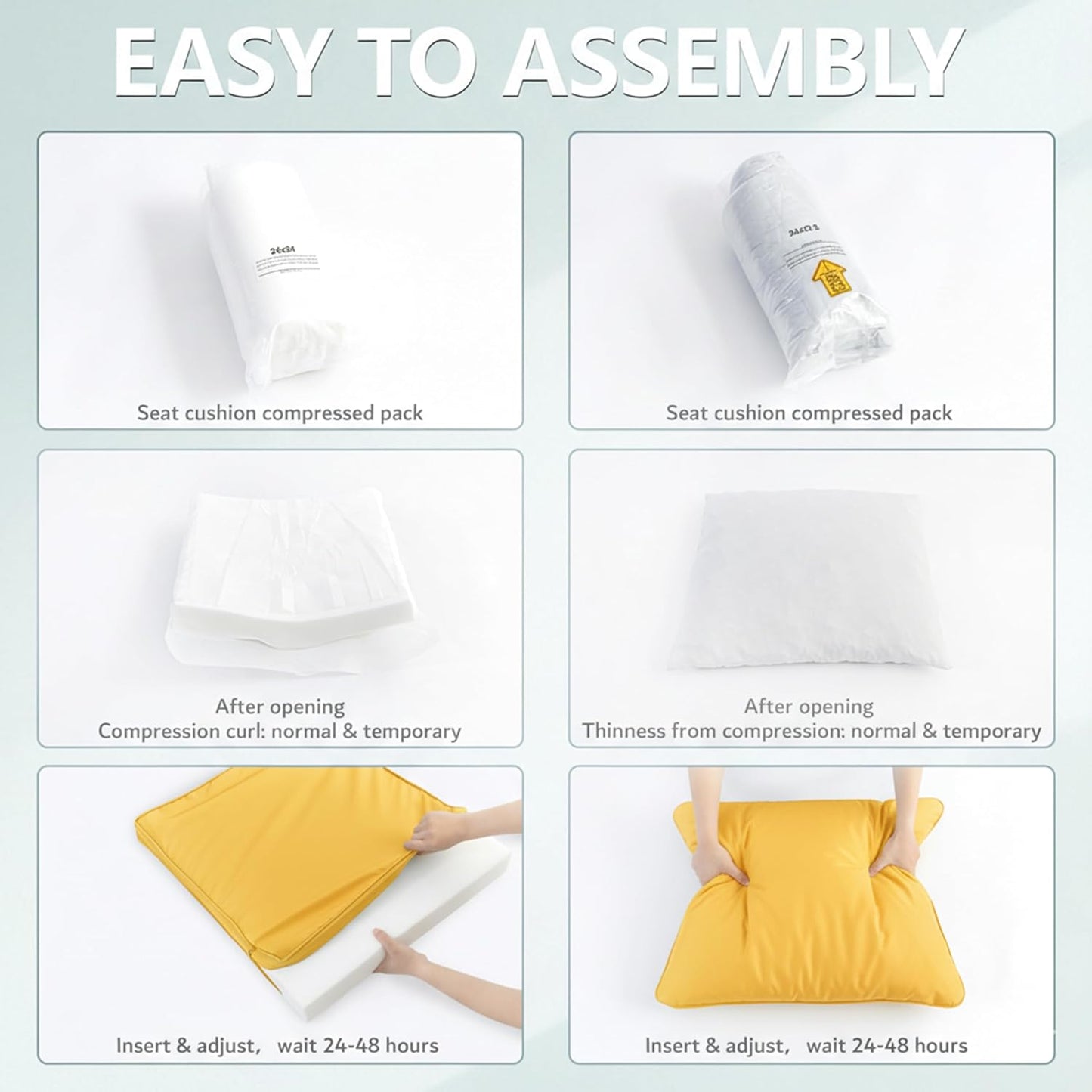 24x24 Inch Outdoor Chair Cushions Set of 2, Patio Furniture Cushions - Removable Cover, Water-Repellent, Fade-Resistant, Non-Slip Bottom & Straps, Replacement for Deep Seat Sofa & Couch - Yellow
