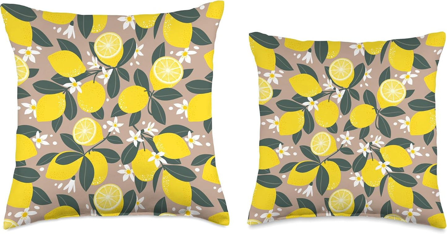 Summer by Vine Mercantile Amalfi Coast Lemon Blossom Summer Citrus Fruit Pattern Throw Pillow, 18x18, Multicolor