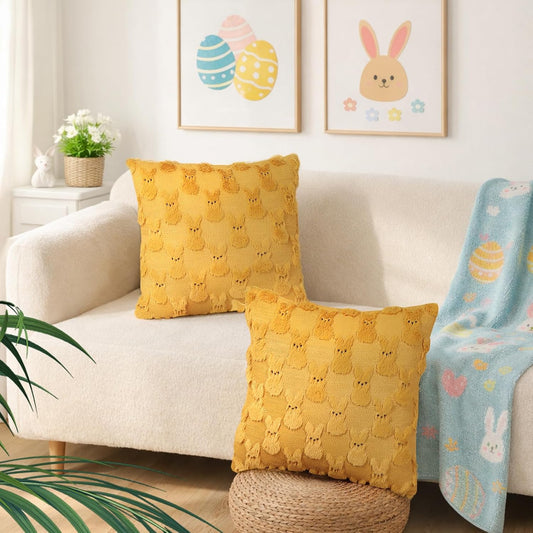 Yuubin Easter Bunny Pillow Covers 18x18 Set of 2,Rabbit Soft Plush Faux Fur Yellow Spring Throw Pillow Cases for Home Decorations Sofa Bedroom Living Room Couch Bed Decor