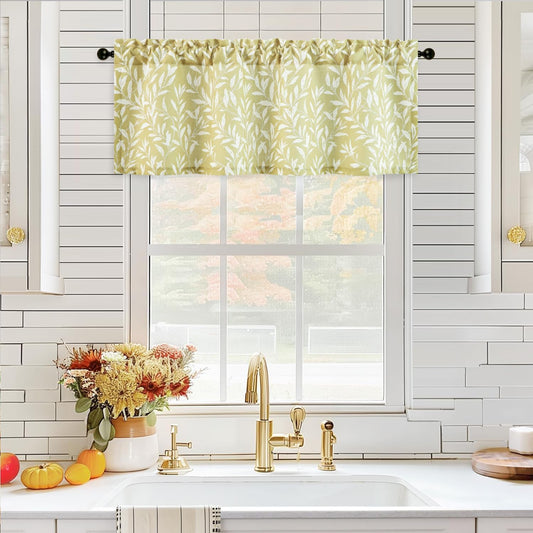 VOGOL Curtain Valances Leaves Meticulous Printed Window Curtains for Kitchen, Top Rod Pocket 52 x 18 Valance for Farmhouse Small Window, Yellow, One Panel