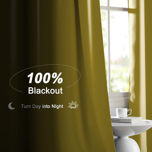 NICETOWN Paler Yellow 100% Blackout Curtains, 2 Panels 52x84 Inches for Living Room & Bedroom Drapes with Rod Pocket Back Tab, Energy Efficient Noise Reducing Thermal Insulated Window Treatments