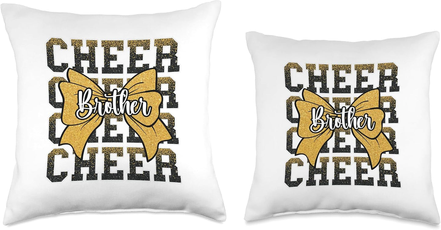 Cheer Brother Bow Sport Cheerleader Cheerleading Yellow Throw Pillow