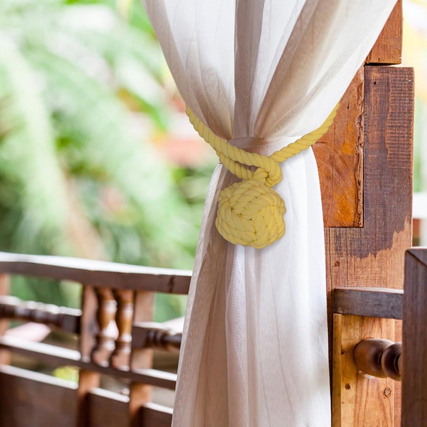 Curtain Tiebacks, 2 Packs Curtain Rope Tieback, Heavy Duty Curtain Tie Backs for Curtains, Indoor Outdoor Curtain Tiebacks, Handmade Rural Decorative Tie Knot Curtain Holdbacks (Yellow)