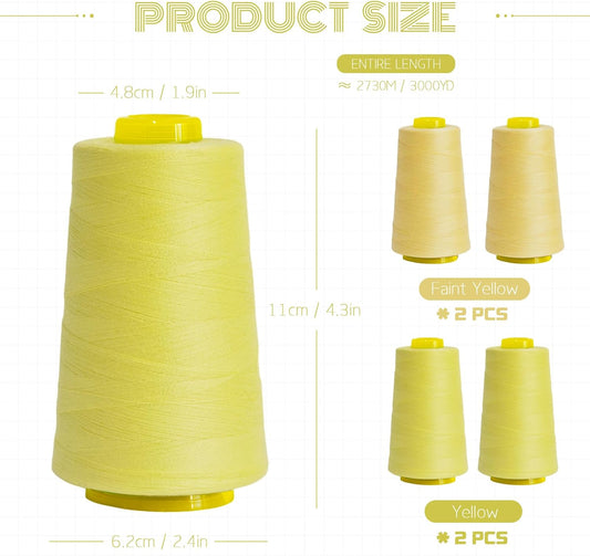 Yellow Polyester Sewing Thread, 4-Pack 12,000 Yds, for Serger & Quilting | Yellow sewing thread for serger, overlock & quilting, bright, great for kids' items & cheerful crafts