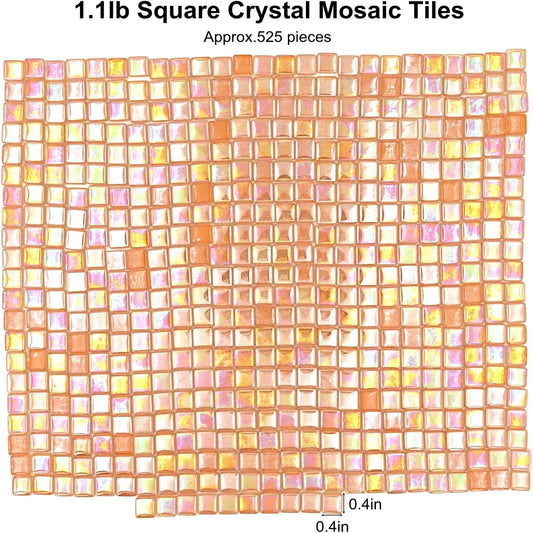 1.1lb Square Crystal Mosaic Tiles, Iridescent Mosaic Glass Tiles for Crafts, Mosaic Pieces DIY Hobbies Children Handmade Jewelry Art Decoration Gifts,525 Pieces (Lemon Yellow)
