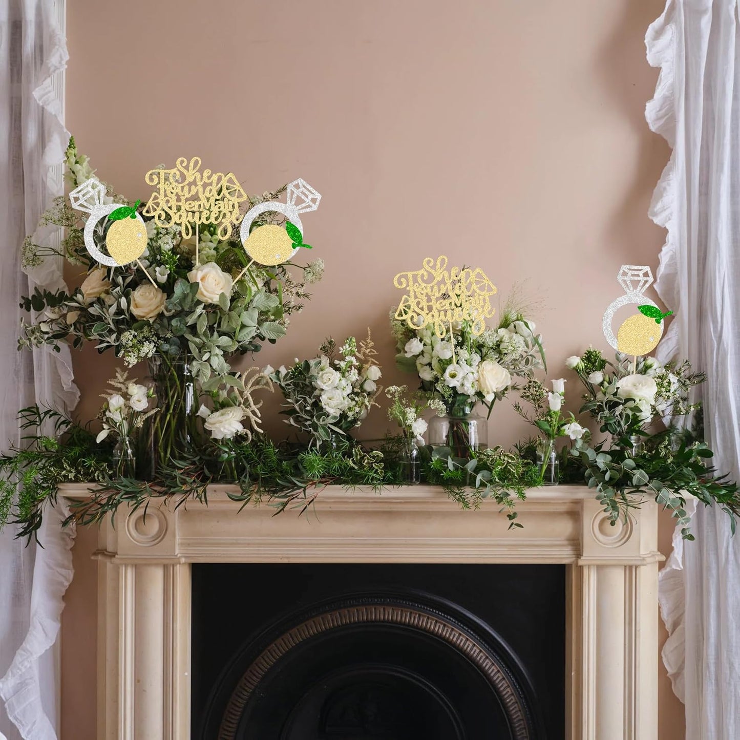 12Pcs Lemon Flower Centerpiece Sticks Assembled Glitter She found Her Main Squeeze Table Centerpiece Sticks for Bridal Engagement Party Baby Shower Birthday Party Cake Supplies Gold