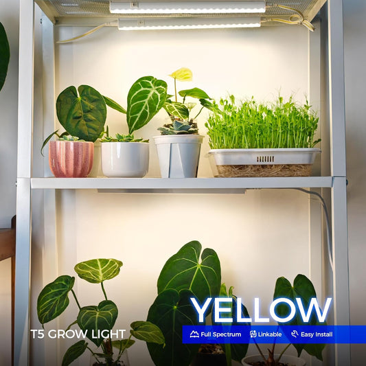 Grow Lights for Indoor Plants, Full Spectrum Sunlight, 1FT White Cover Plant Growing Lamp, LED Grow Light Bulbs, T5 Grow Light Strip, Plug and Play, Yellow, 4-Pack