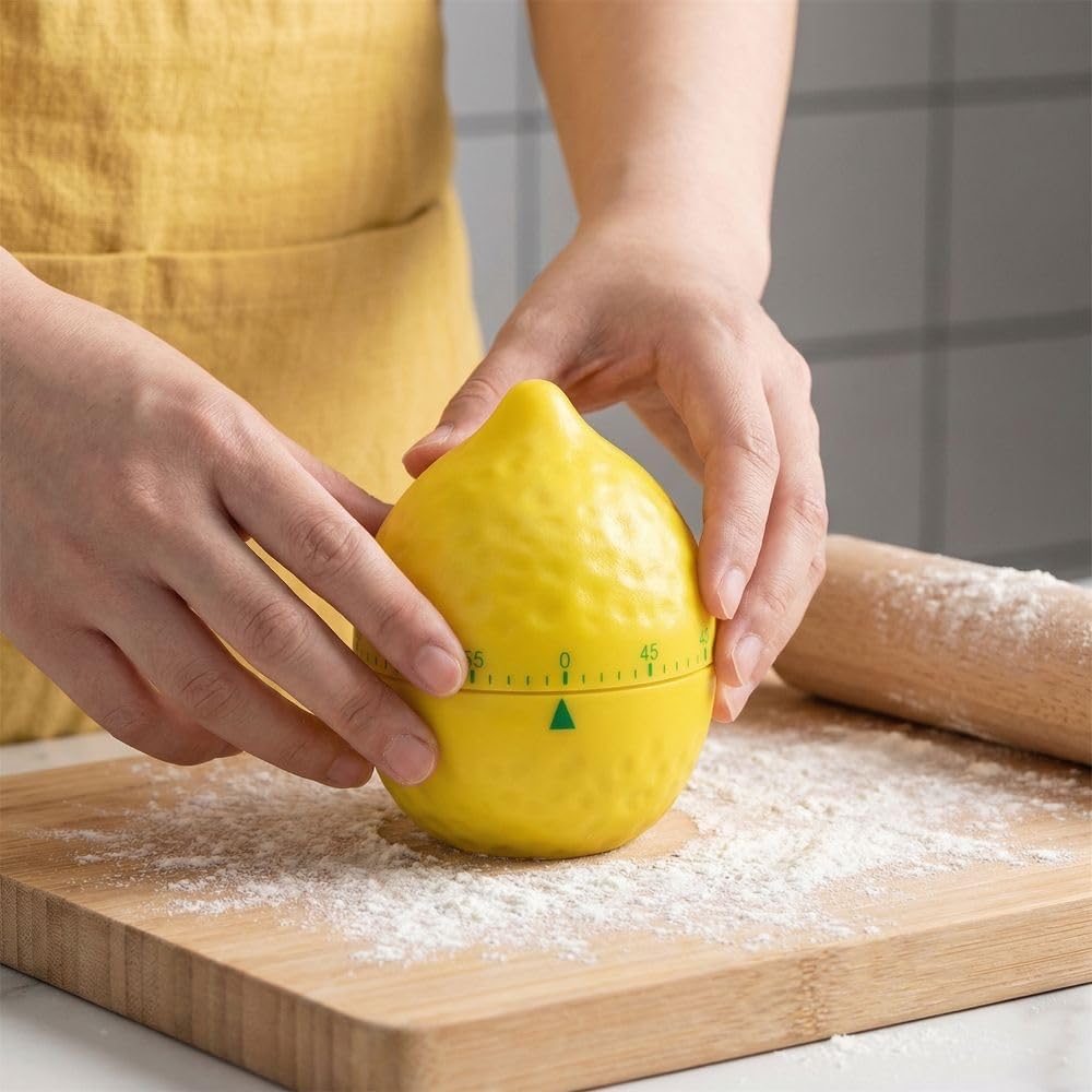 Lemon Shape Mechanical Kitchen Timer – Cute 60-Minute Wind-Up Countdown Alarm for Cooking Baking and Study, Home Use 2.4x2.4x3.1 in