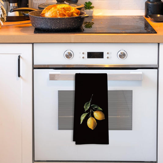 Lemon Kitchen Towels, Lemon Kitchen Decor, Dark Lemons Dish Tea Towels for Kitchen, Lemons Decorative Hand Towel for Farmhouse Bathroom, 16x24 Inch