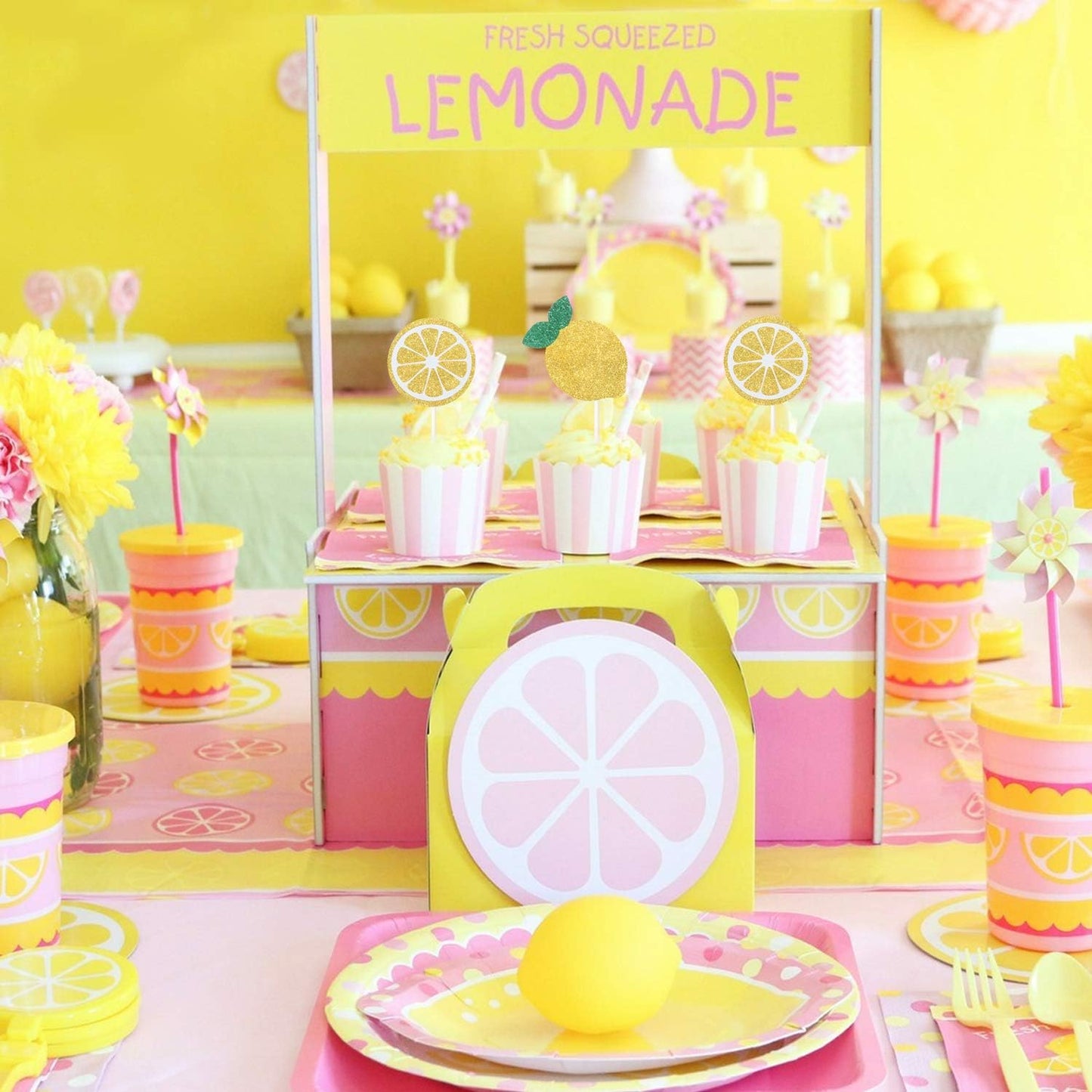24Pcs Glitter Lemon Cupcake Toppers Fruits Theme Party, Lemonade Party Decor, Summer Cupcake Toppers, Main Squeeze Party Decorations Tutti Frutti Cupcake Topper