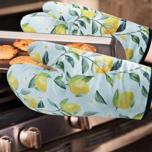 Oven Mitts and Pot Holders Sets of 2 Lemon Heat Resistant Oven Mitts and Hot Pads for Kitchen Soft Cooking Oven Gloves and Grill Baking BBQ Essentials and Accessories