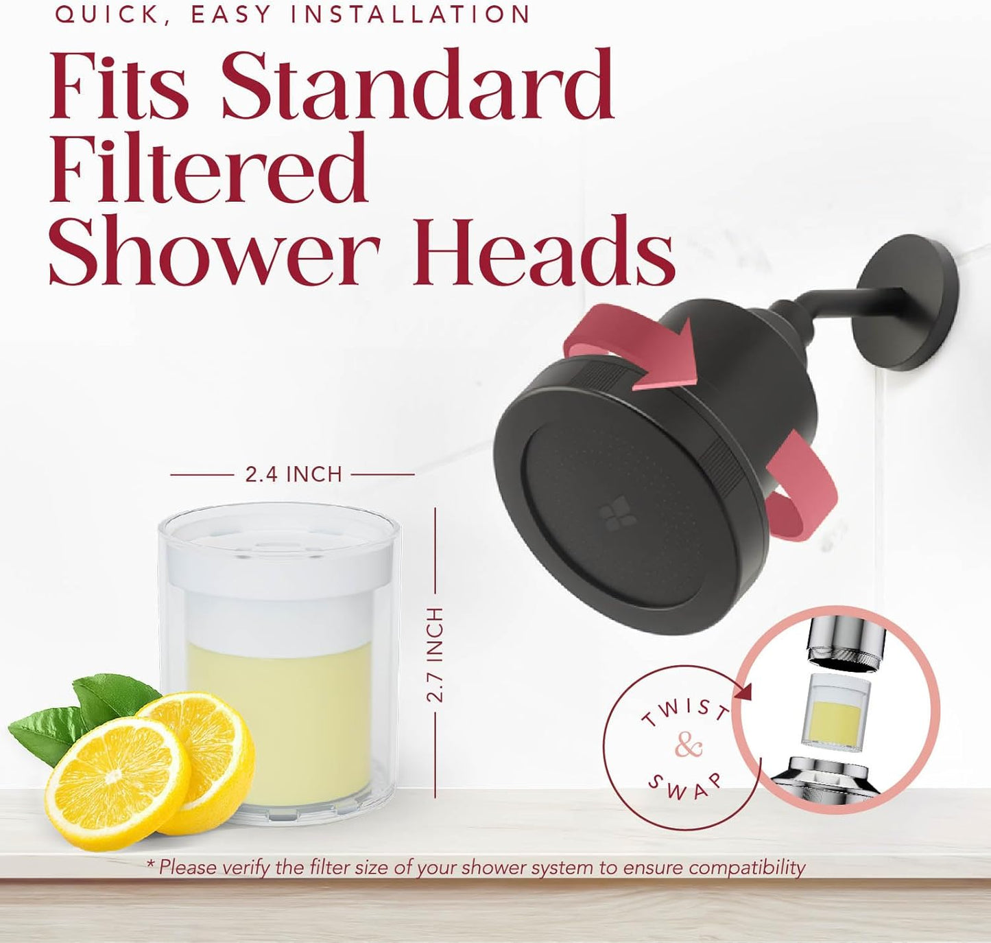 Vitamin C Shower Filter Replacement Cartridge + Shower Steamers Aromatherapy - K Beauty Skin & Hair Enhancement, Universal Water Filter Replacement for AquaBliss - Lemon Spa Scent