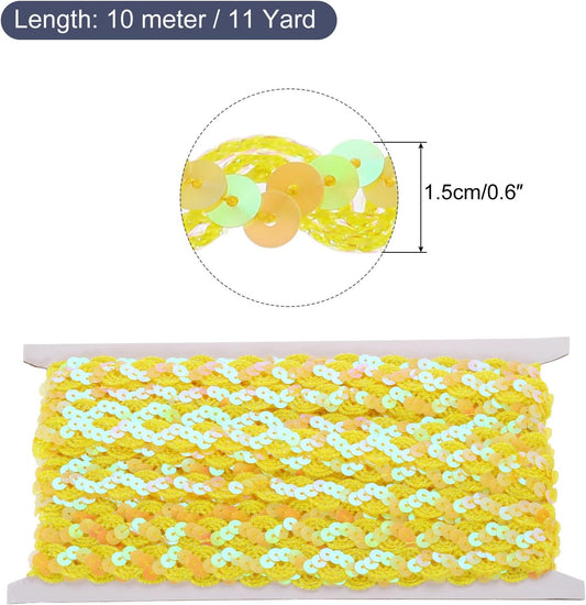 11 Yard Sequins Beaded Lace Trim 0.6 Inch Wave Sequin Braid Trim Strip Paillette Sequins Ribbon Trim for Crafts, Embellishments, DIY Sewing Costume Yellow