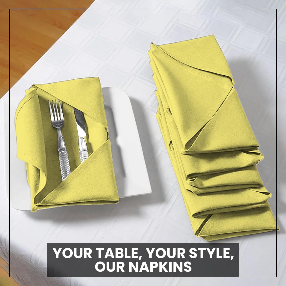 Cloth Napkins Set of 12 100% Cotton Everyday Reusable Square Napkins Cloth Washable, Dinner, Party, Wedding, Restaurant, Kitchen, Hotel (Lemon Yellow, 18'' X 18'')
