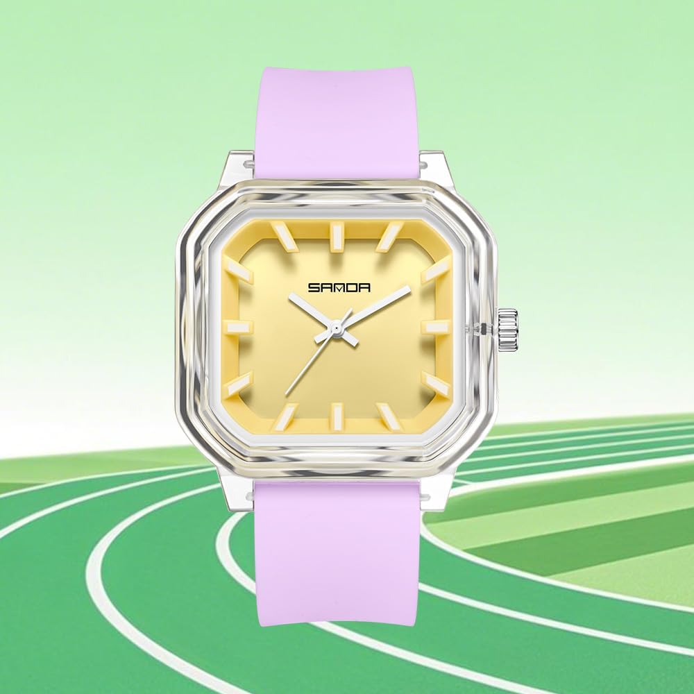 Gosasa Women’s Quartz Watch Big Arabic Numbers Easy to Read Square Watch | Colorful Silicone Strap,Casual Ladies Analog Wrist Watch,30M Water Resistant