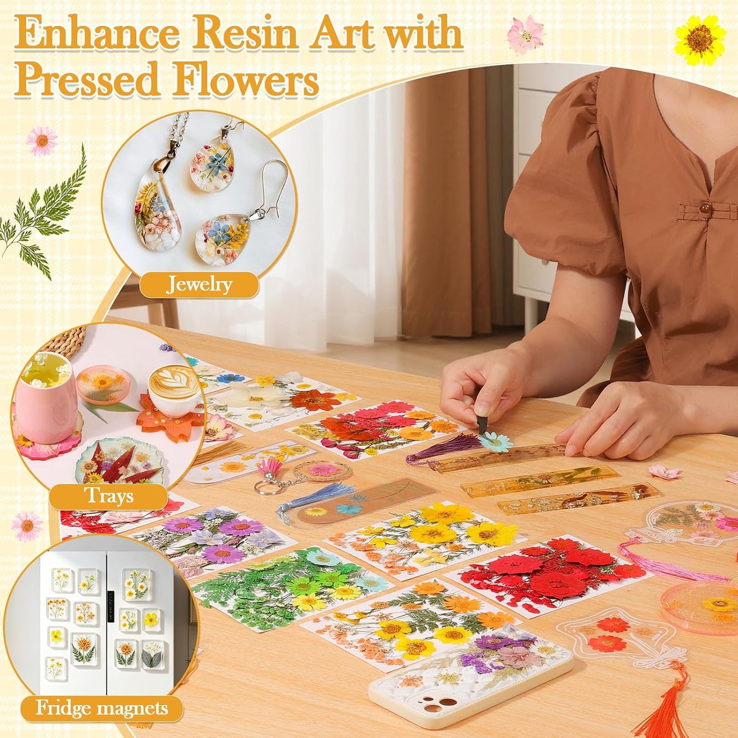 470 PCS Pressed Flowers for Crafts, Real Natural Dry Flowers with Tweezers Dried Pressed Flowers Dry Leaves Bulk for Resin, Scrapbook, Jewelry, Card, Candle & Soap Making