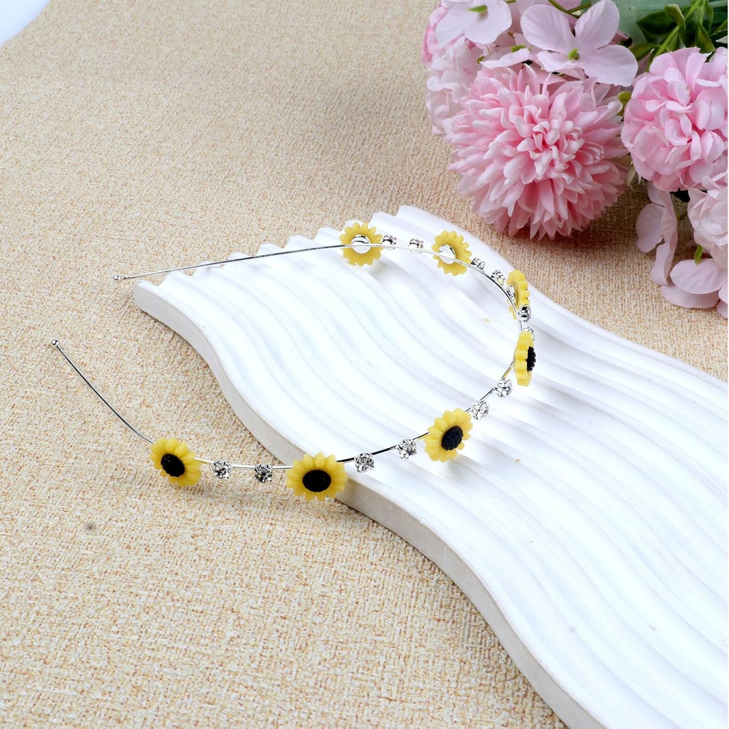 Summer Flower Headband Sunflower Hairbands Transparent Diamond Flower Hair Hoop for Spring Summer,Wedding,Birthday,Hawaii Party Hair Accessories (02)
