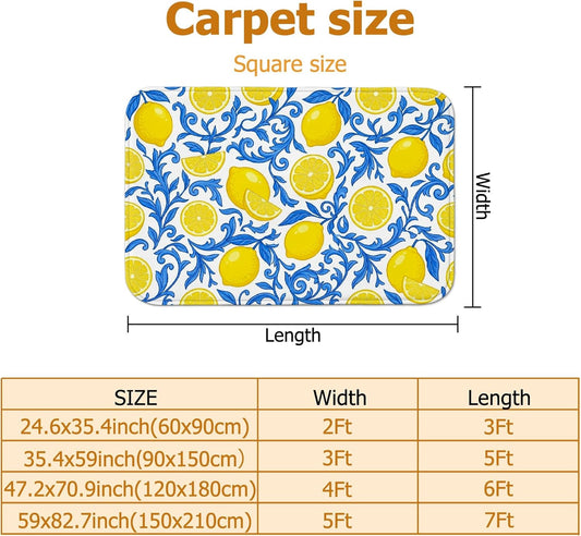 Lemon Area Rug, Summer Bright Lemon Floral Summer Yellow Non-Slip Soft Rectangle Carpet Stain Resistant Rugs for Living Room Bedroom Kitchen Hallway Decor 4' X 6'