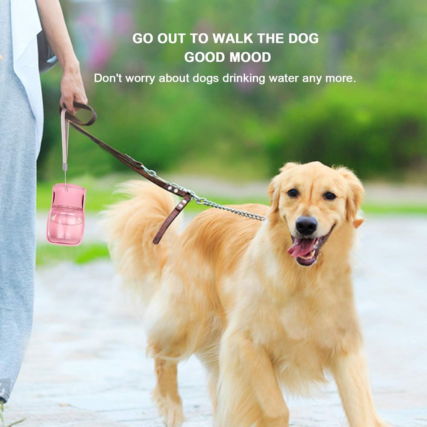 Portable Dog Water Bottle, Foldable Dog Water Bottle Leak Proof Dispenser for Puppy Small Medium Large Dogs, Pet Drink Cup for Walking Hiking Traveling(Pink,12oz)
