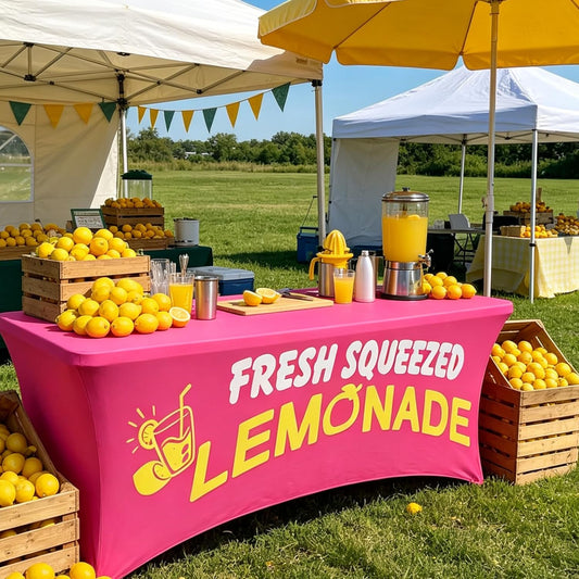 Elastic Lemonade Stand Table Cloth – 70"x30" Fitted Polyester Table Cover for 6 Ft Rectangle Table – Cute Lemon Pattern – Washable & Stain Resistant for Lemonade Stand Supplies (Lemon Rose)