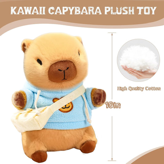 10.2" Brown Capybara Plush Toy with 9 Clothes and Accessories Super Soft Capybara Stuffed Animal for Kids Girls Boys (Yellow Capybara)