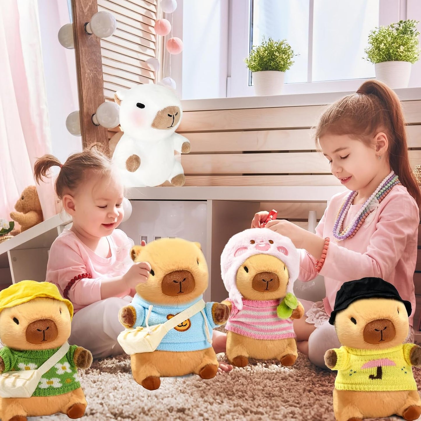 10.2" Brown Capybara Plush Toy with 9 Clothes and Accessories Super Soft Capybara Stuffed Animal for Kids Girls Boys (Yellow Capybara)