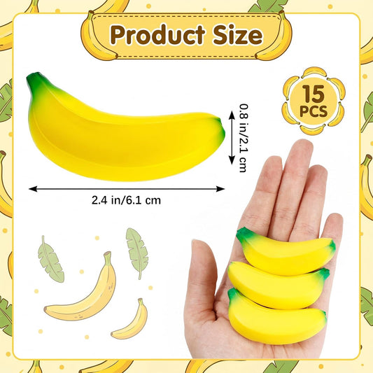 15 PCS Mini Banana Stress Stretchy Fidgets, Banana Squishy Foam Balls, Banana Stress Relief Balls for Anxiety Relief, Rewards, Bag Fillers, Birthday, Party Favors (15 Yellow)