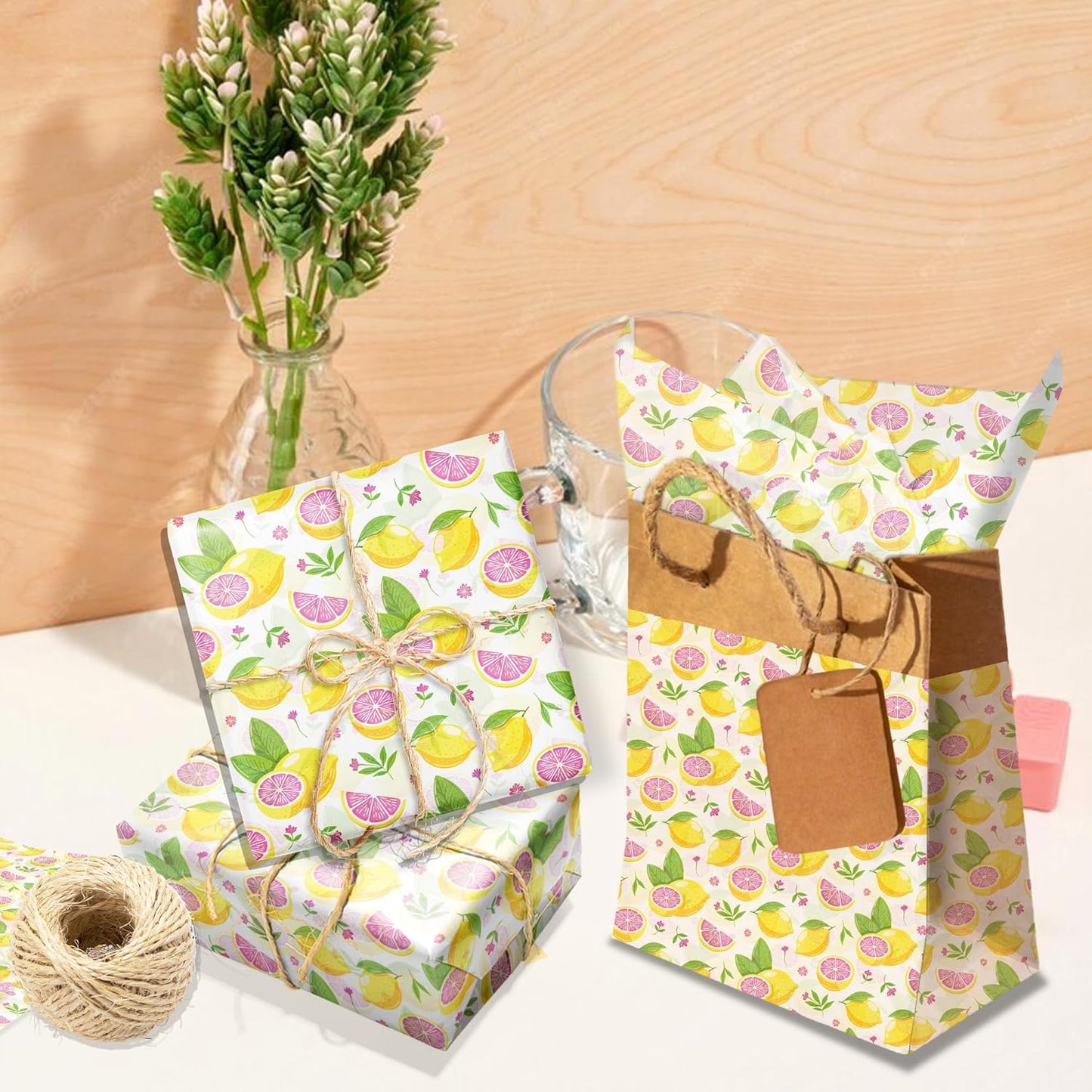 100 Sheets Pink Lemon Patterns Tissue Paper Summer Fruit Lemon Wrapping Art Tissue for Festival Birthday Wedding DIY Crafts Party Decor,13.8 x 19.7 inches