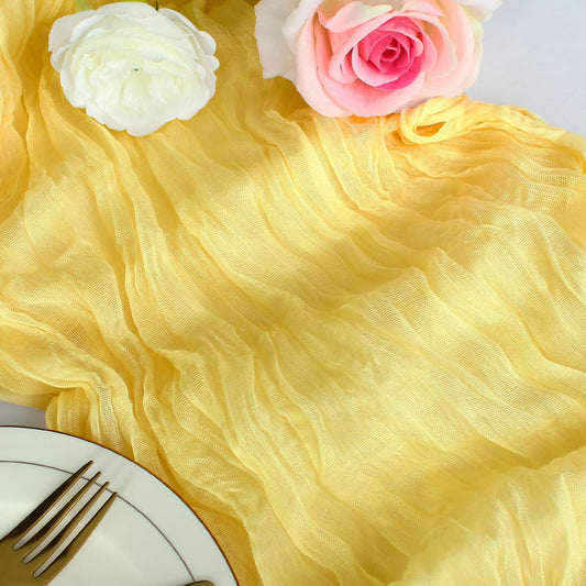 Yellow Cheesecloth Table Runner 12 Pack 120 Inch Cheese Cloth Table Runner 10ft Long Gauze Table Runners for Wedding Decor Bridal Shower Baby Shower Party Table Decorations
