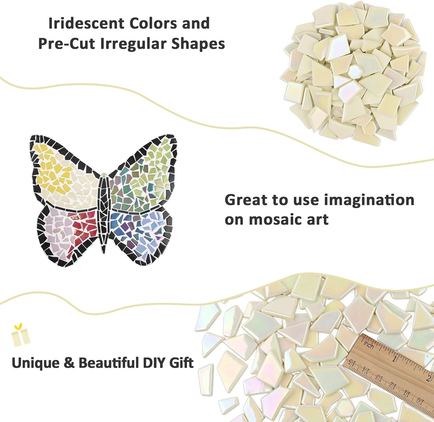 Iridescent Glass Mosaic Tiles for Crafts Bulk,200g Yellow Broken Mosaic Glass Pieces for Garden Crafts Kits,DIY Mosaic Art Decor