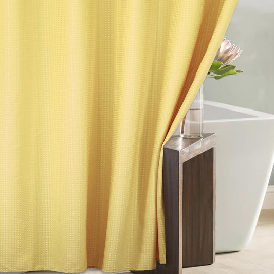 Yellow Shower Curtain for Bathroom: Water Repellent Heavy Duty, 72"Lx72"W | Waffle Weave Textured 256GSM Weighted Polyester Fabric Bath Curtain, Solid Hotel Luxury, Thick, Machine Washable, Opaque