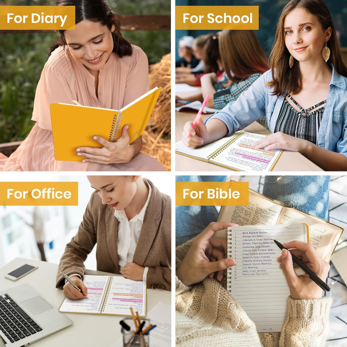 Lined Spiral Journal Notebook for Women, A5 College Ruled Journals for Writing, Hardcover Notebooks for Work, Note taking and Office School Supplies,140 Pages - Yellow
