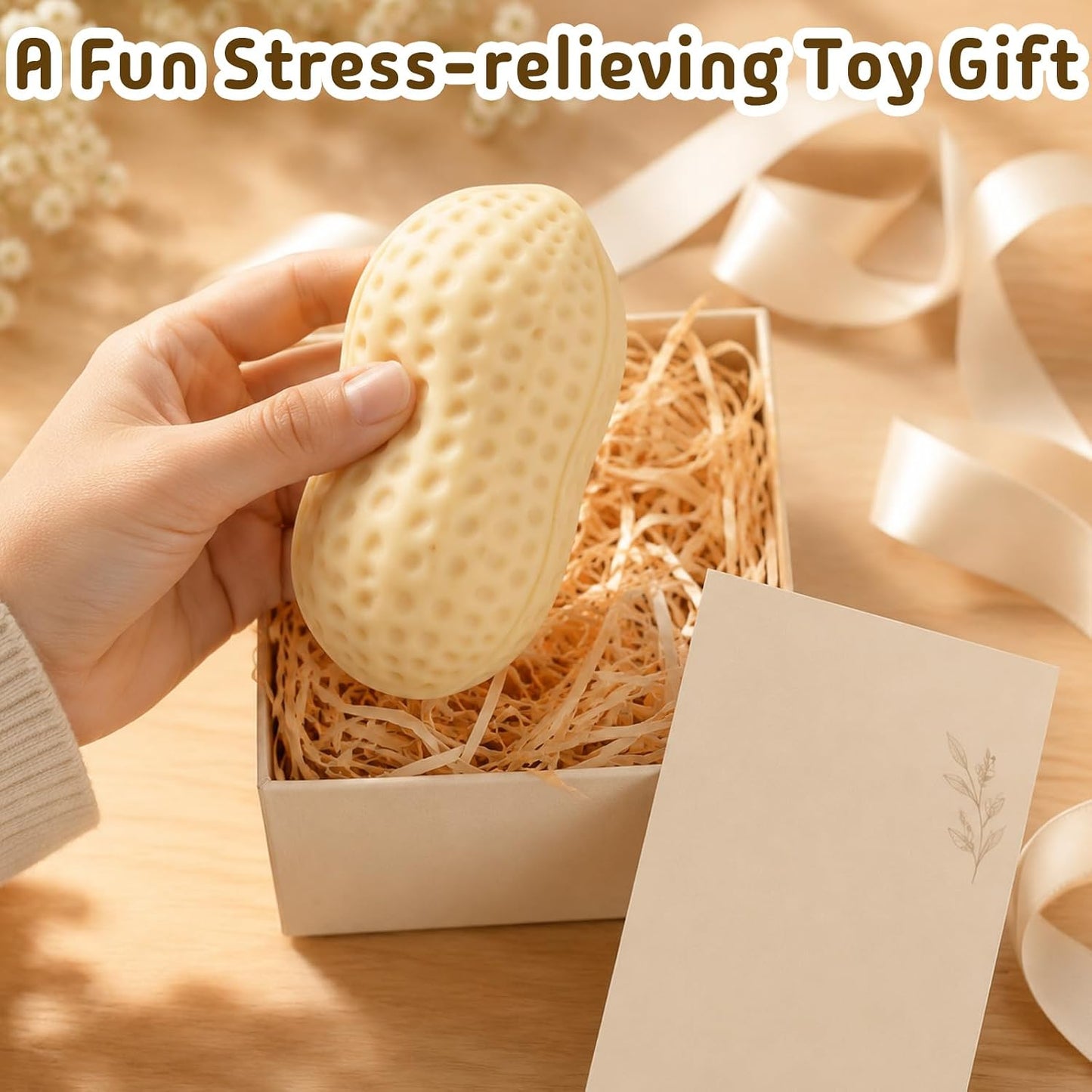 Peanut Squishy - Peanut Stress Ball Fidget Toy for Adults, Soft Squeeze Toy, Rising Sensory Stress Relief Hand Toy, Stress Relief Toy, Portable Fidget Toy, Party Favors (Yellow)