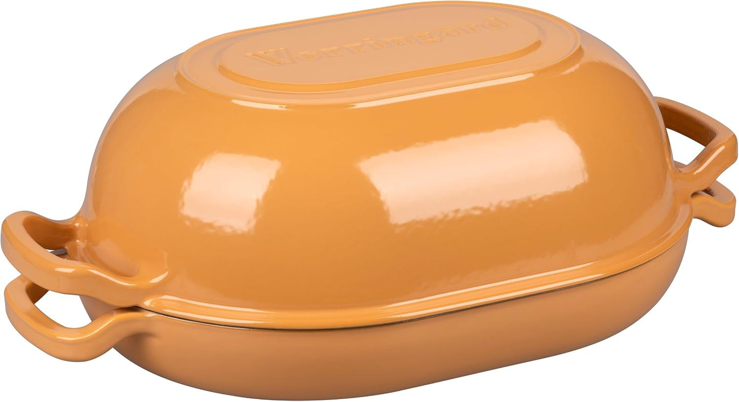 Enameled Cast Iron Sourdough Bread Oven, Dutch Oven, Loaf Cast Iron Bread Pan for Homemade Bread Baking, Meatloaf Pan with Lid, 7QT, Yellow