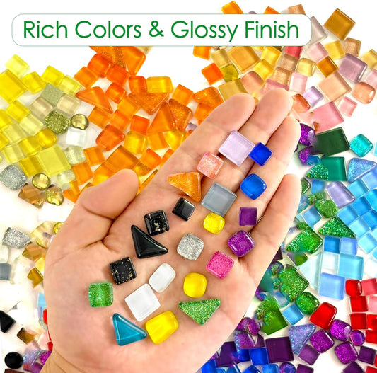 300g 200 Piece Glass Mosaic Tiles for Crafts Bulk – Mini Mosaic Glass Pieces for Adult Crafts, DIY Arts, Home Decor, Assorted Colors and Shapes