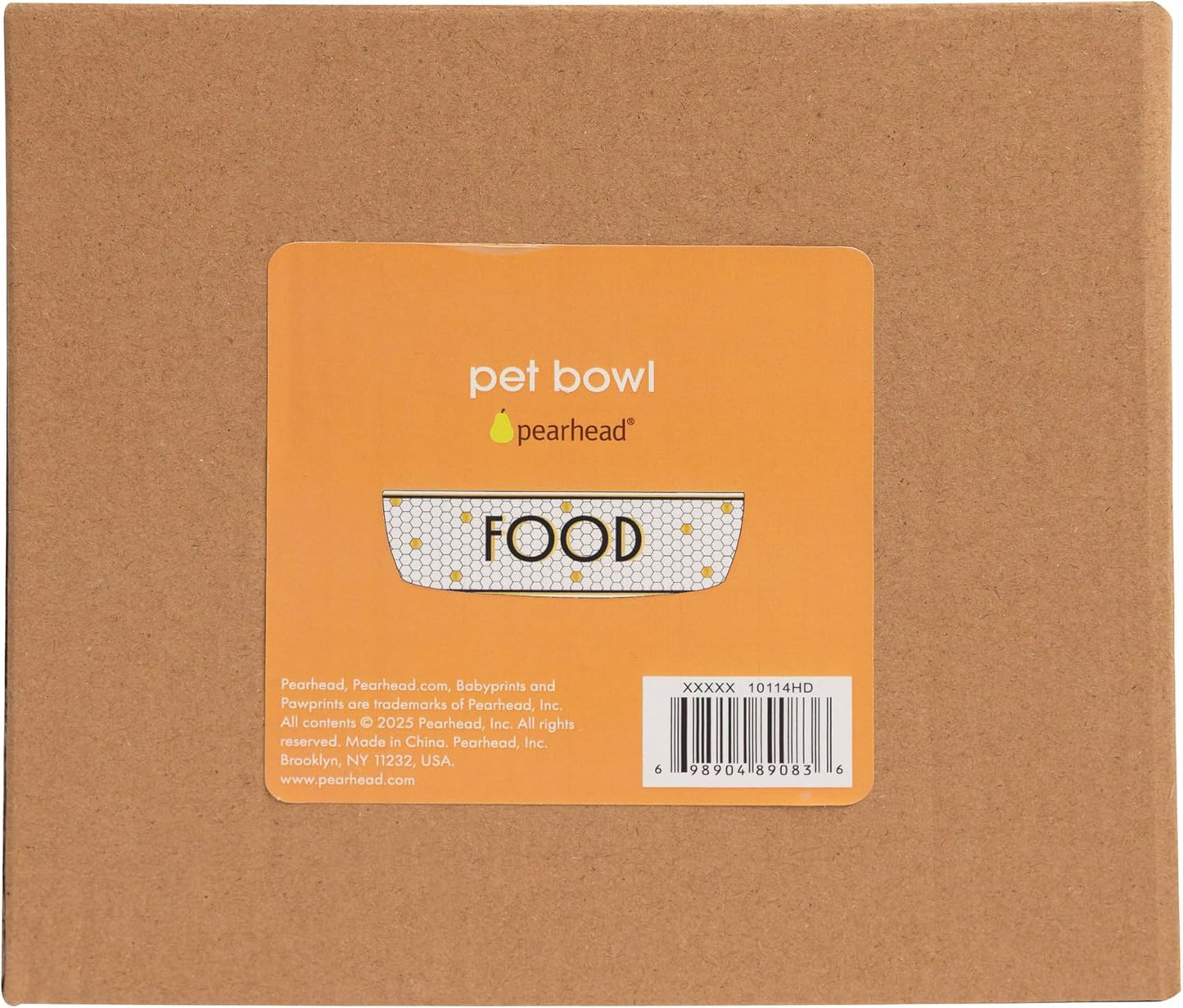 Ceramic Dog Bowl, Small/Medium 2.25 Cups/ 18 oz, Bistro Tile | Honeycomb with Gold Accents Stoneware Pet Food & Water Bowl for Small Dogs, Weighted Non-Plastic Feeding Dish