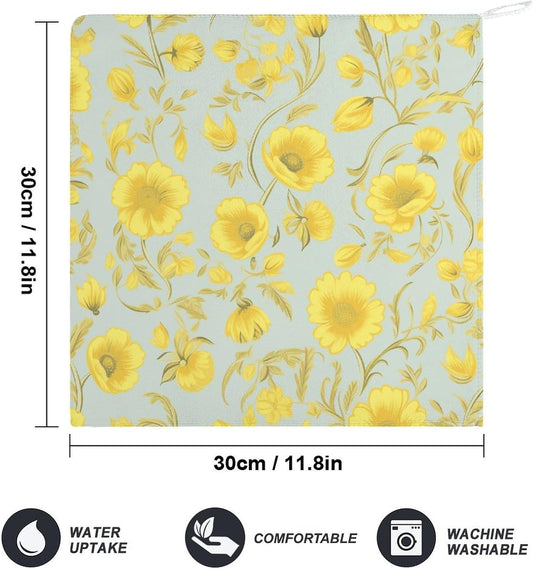 Yellow Flower Kitchen Towels Set -2PCS Super Absorbent Hand Towels, Soft Face Towel Set with Hanging Loop Lightweight Quick Dry Microfiber Dish Towels for Yoga Camping Hotel Spa Travel
