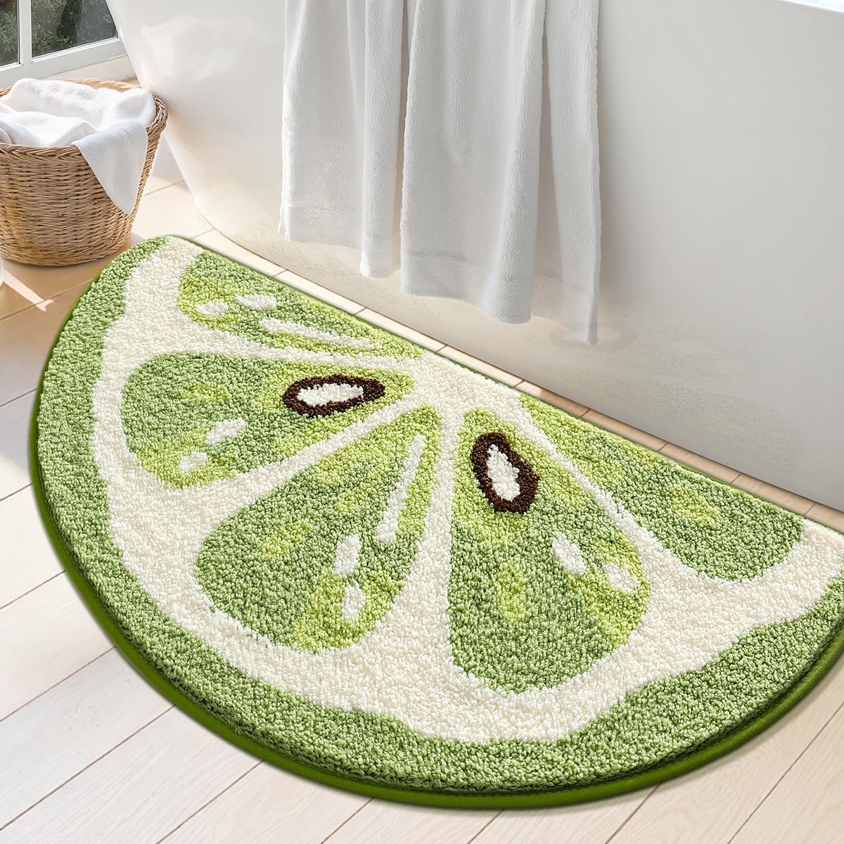 Playtime Cozy Lemon Cute Fruits Half Round Shaped Bedroom Bathroom Doorway Kitchen Floor Rug Carpet Water Absorption Non-Slip mat for Kid's Room (Light Green, 45 * 80CM)
