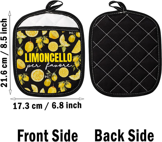 Italy Lemons Pot Holder Limoncello Per Favore Pot Holder Lemonade Lover Gift Italian Souvenir Gift (Limoncello Per Favore Black)