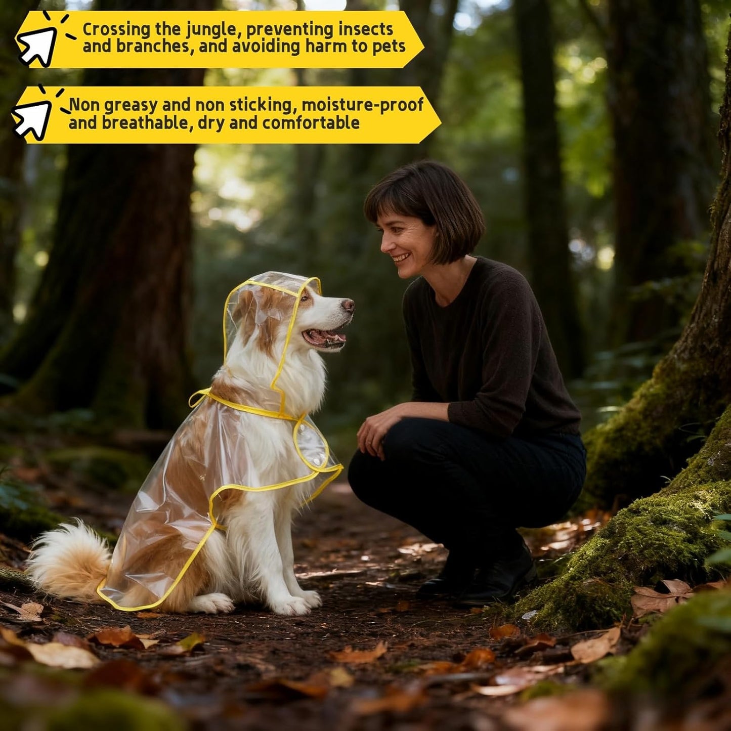 Clear Dog Raincoat, Transparent PVC Cape Style Pet Rain Jacket with Hidden Leash Hole, Adjustable Double Buckle for Medium-Sized Dogs (Yellow, 3X-Large)
