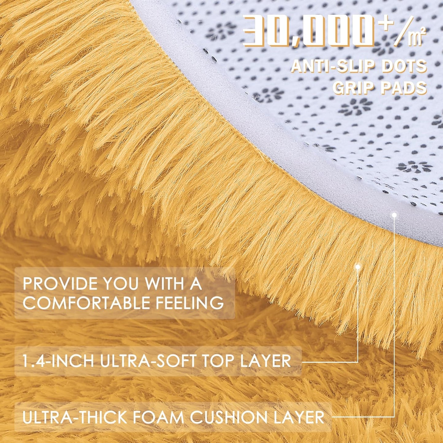 Area Rugs for Living Room Bedroom, Machine Washable 4x5.9 ft Soft Fluffy Shaggy Bedside Rug, Indoor Floor Carpet for Kids Girls and Boys, Dorms, Nursery Rooms, Home Decor, Mustard Yellow