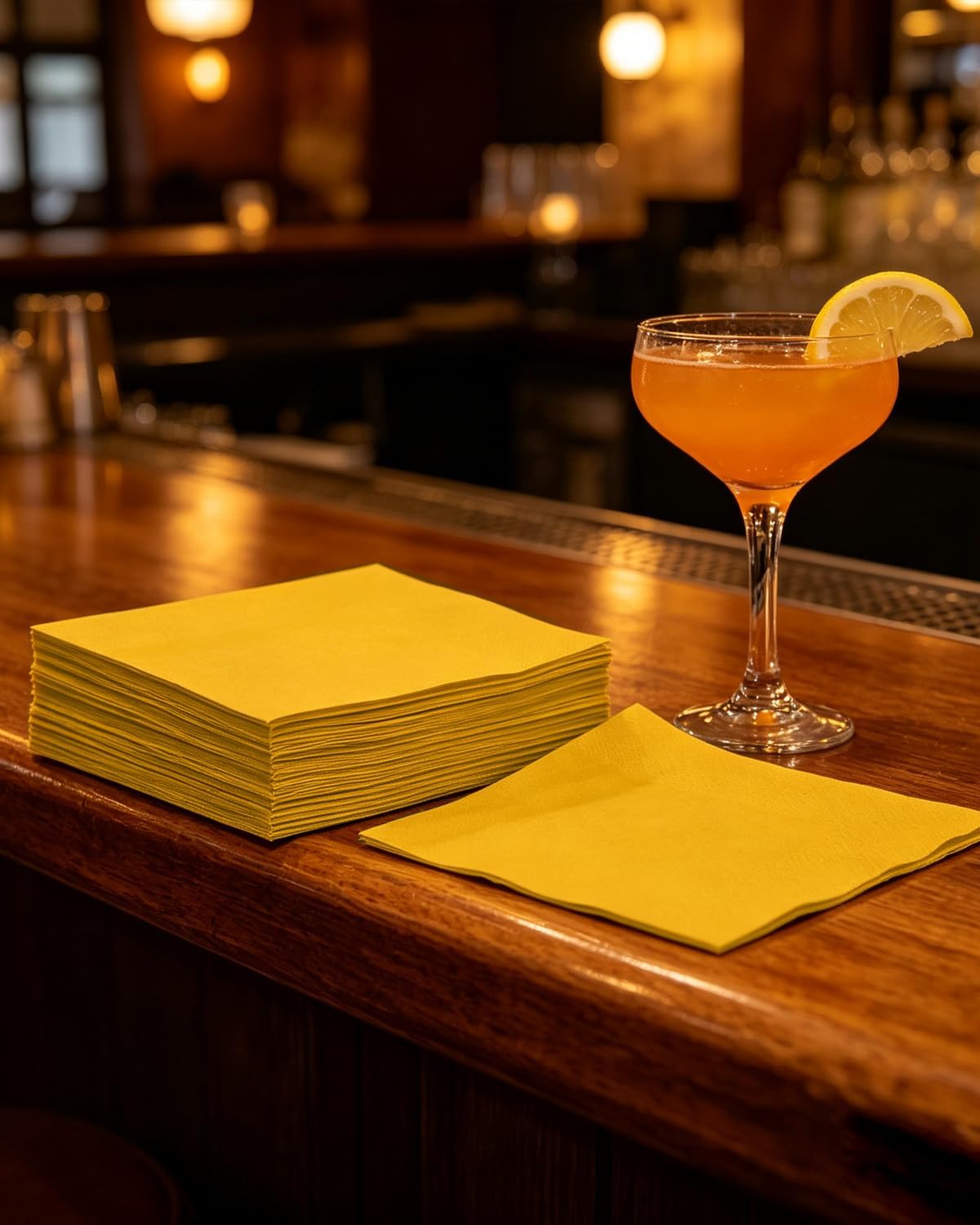 Ginger Yellow Cocktail Napkins 5 * 5inch Disposable Beverage Napkin Paper for Cocktail, Wedding, Dinner, Birthday Party Dessert Wine Paper Napkins( 120 Count)