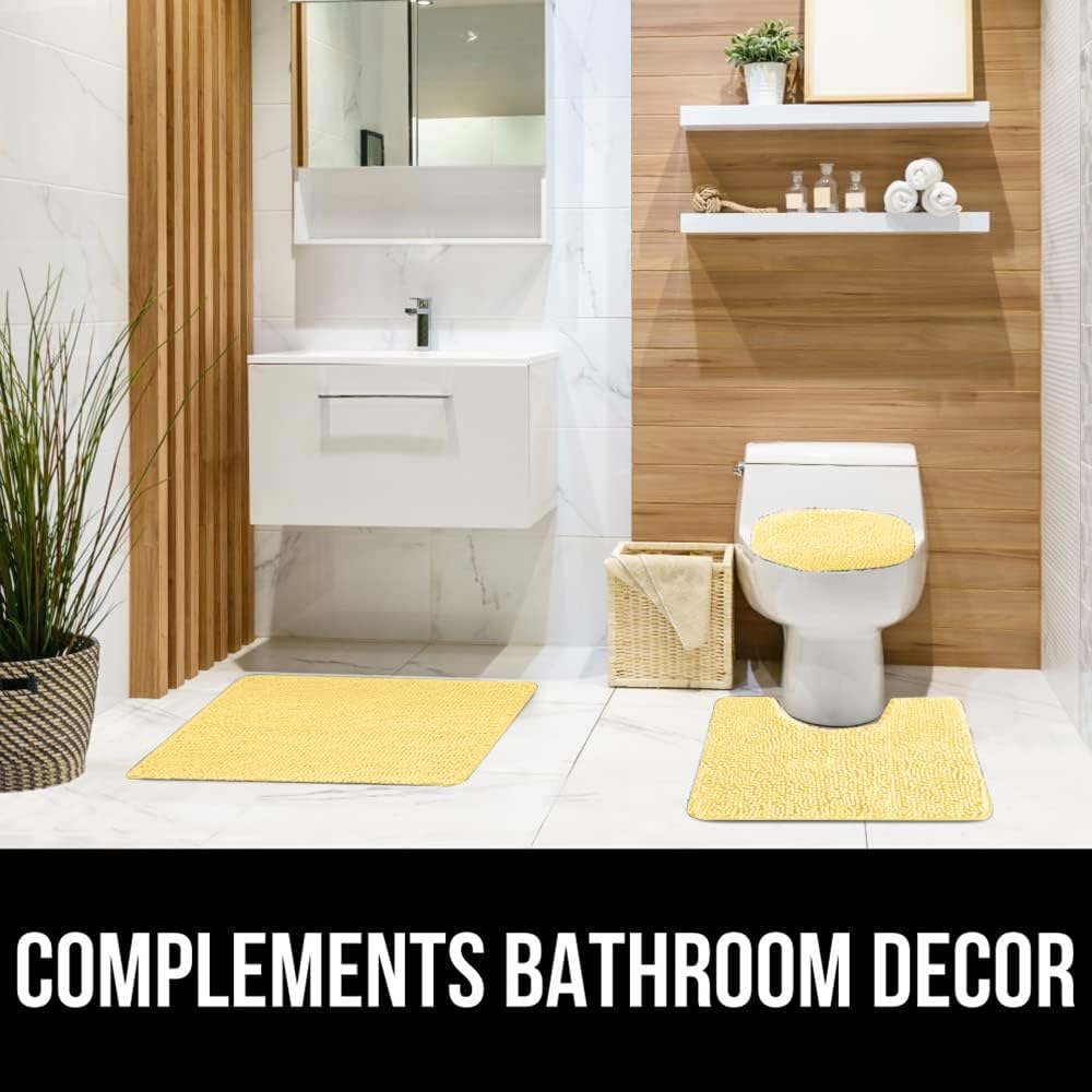 Soft Chenille Bathroom Toilet Lid Cover, Machine Washable Seat Covers, 19.5x18.5, Stays in Place Rubber Backing, Fits Most Round, Elongated and Oblong Lids, Accessories Decor, Yellow