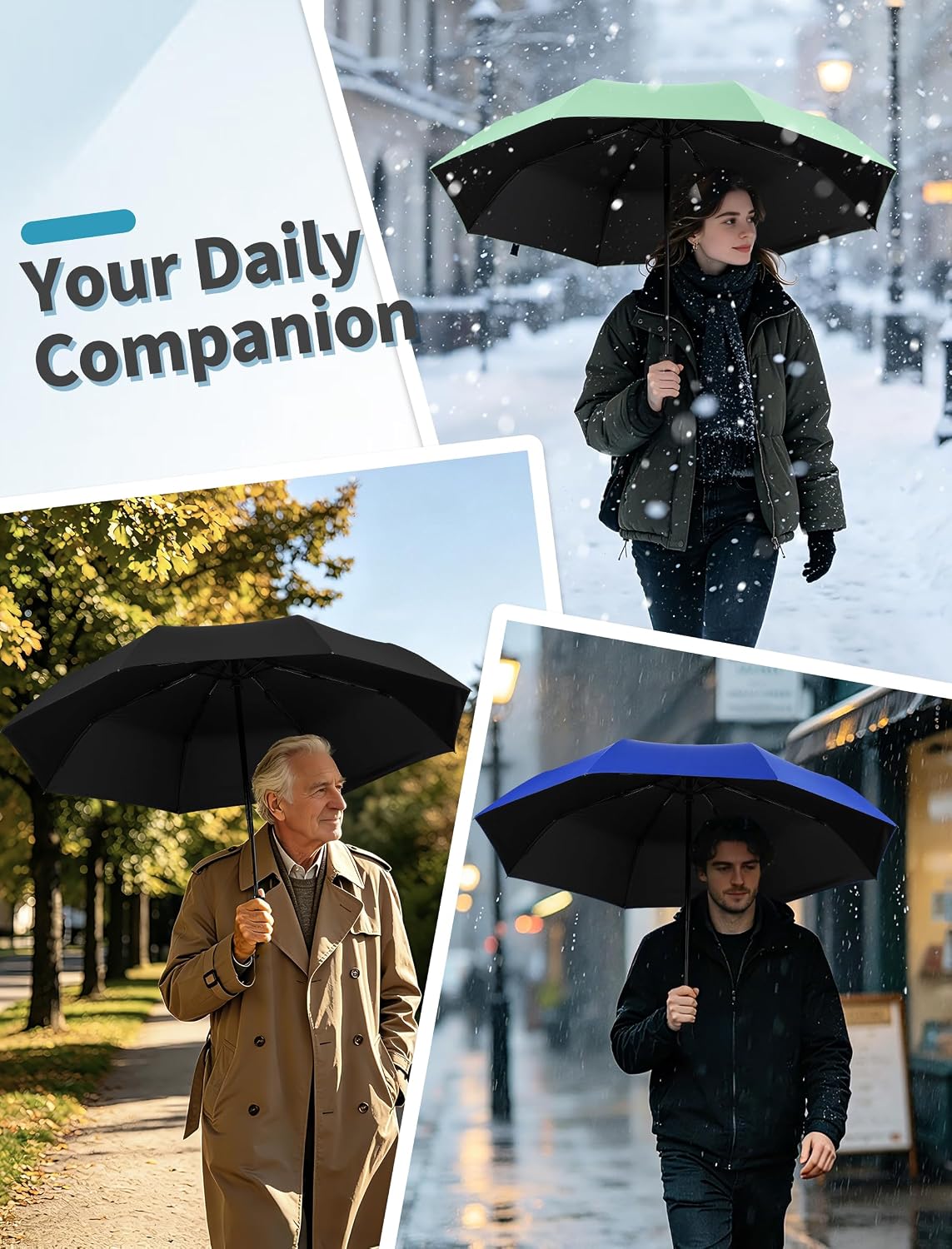 Compact Umbrella for Travel - Automatic Umbrellas for Rain & Sun Protection, Small Portable UV Umbrella for Car, Backpack, Walking, Folding Windproof Umbrellas for Kids, Women